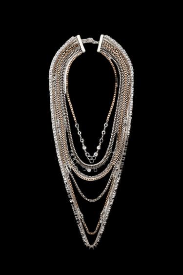 CONTRAST BEAD AND SHIMMER NECKLACE - Gold / Silver by Zara