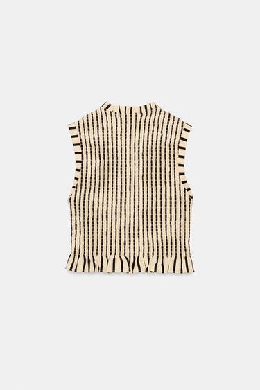 STRIPED SMOCKED TOP - Ecru / Black by Zara - Image 7