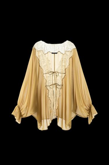 Zara ZW COLLECTION COMBINATION LACE BLOUSE - Oil - Image 0