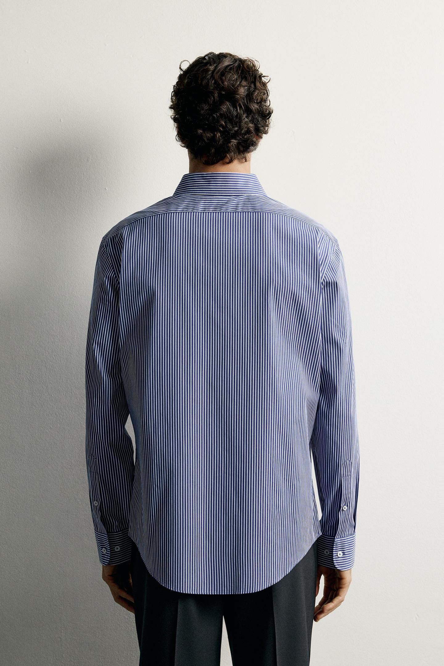 Мужская рубашка Zara Striped Regular Fit, цвет: Синий / Белый — фото 3