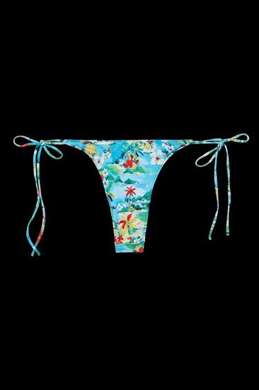 Zara TROPICAL PRINT BIKINI BOTTOMS - Blue