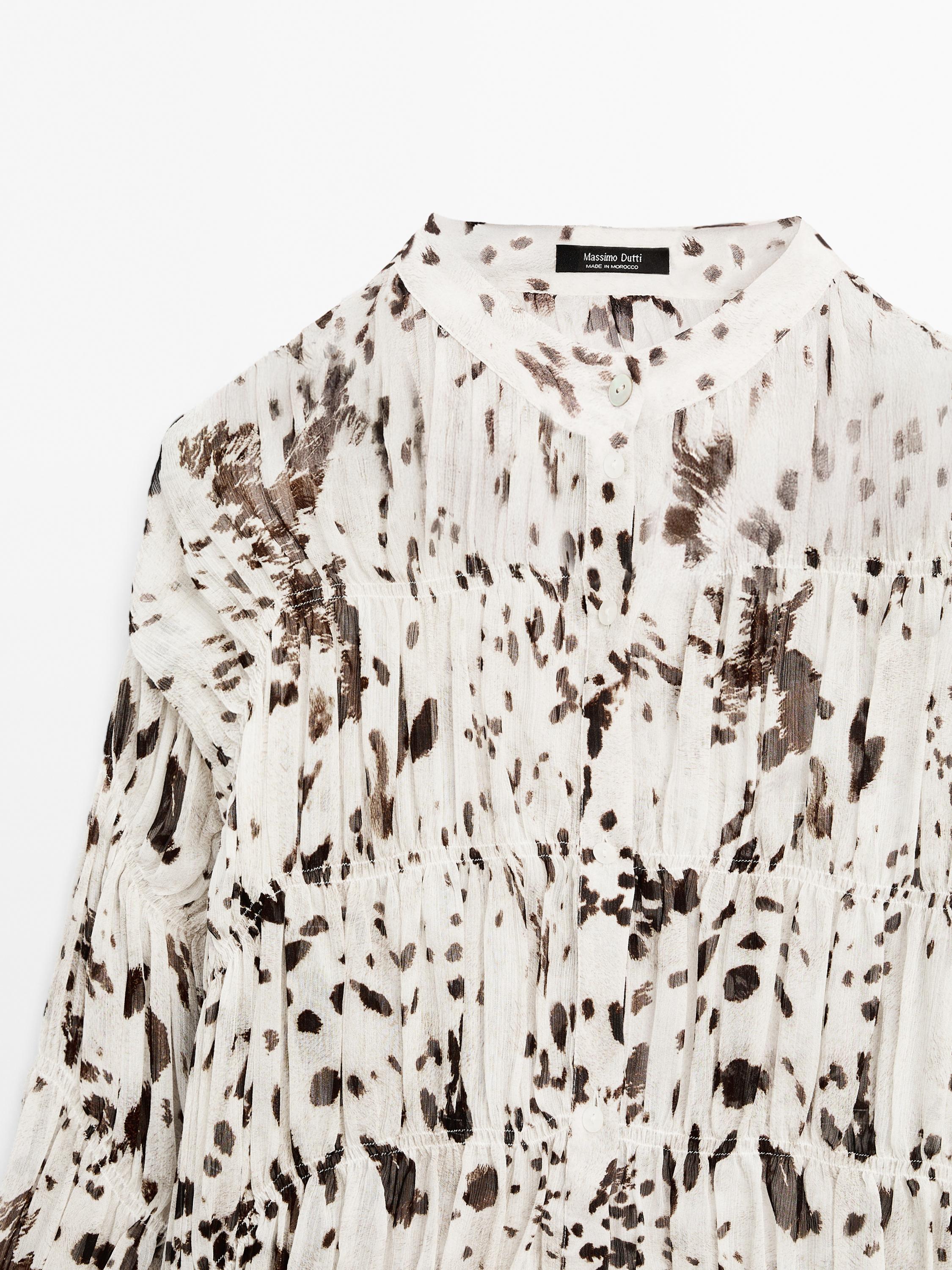 Animal print shirt with gathered detail