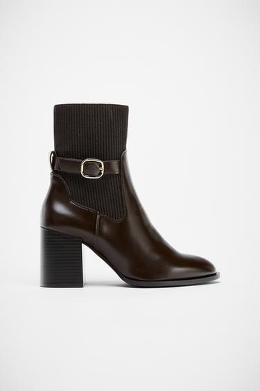 Zara FABRIC SHAFT HEELED ANKLE BOOTS - Brown