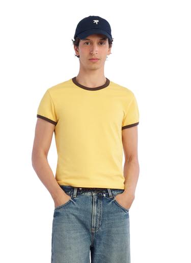 SLIM FIT T-SHIRT WITH CONTRAST RIBBED TRIMS - Yellow by Zara