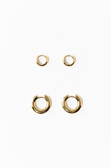 PACK OF WATERPROOF HOOP EARRINGS - Golden by Zara