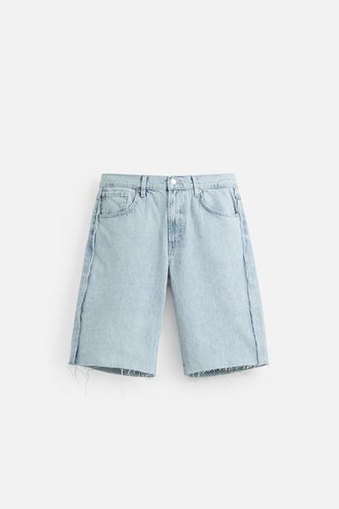 EMBROIDERED BAGGY FIT DENIM BERMUDA SHORTS - Light blue by Zara