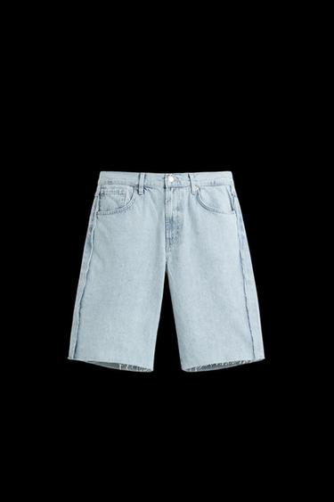 EMBROIDERED BAGGY FIT DENIM BERMUDA SHORTS - Light blue by Zara - Image 0