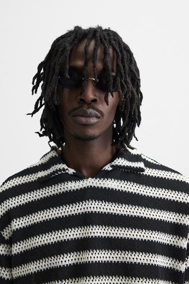 POLO EN MAILLE RAYURES - Noir de Zara - Image 4