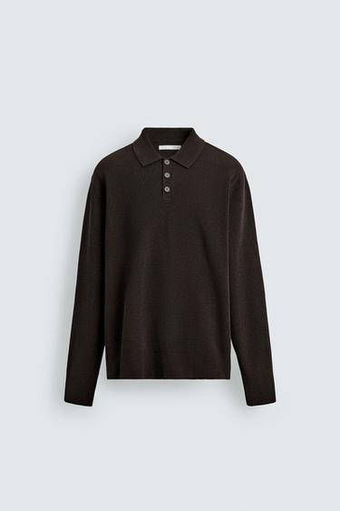 POLO EN MAILLE CHENILLE - Chocolat de Zara
