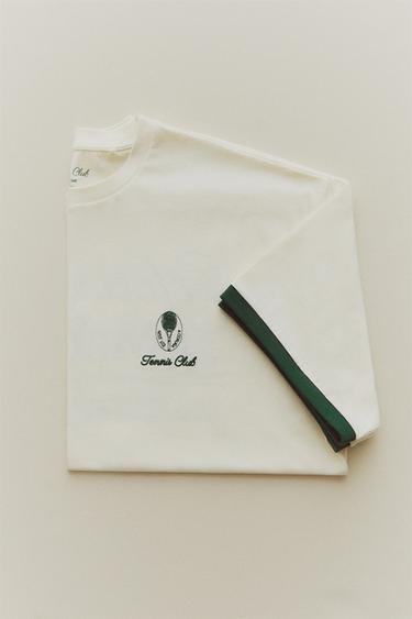 COTTON TENNIS T-SHIRT - Ecru / Green by Zara - Image 5