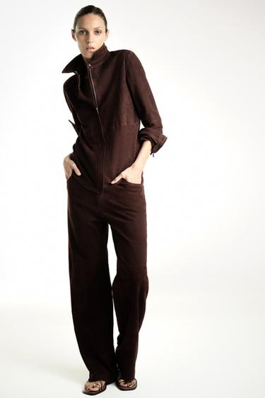 ZW COLLECTION LIMITED EDITION 100% SUEDE LEATHER OVERSHIRT - Brown by Zara