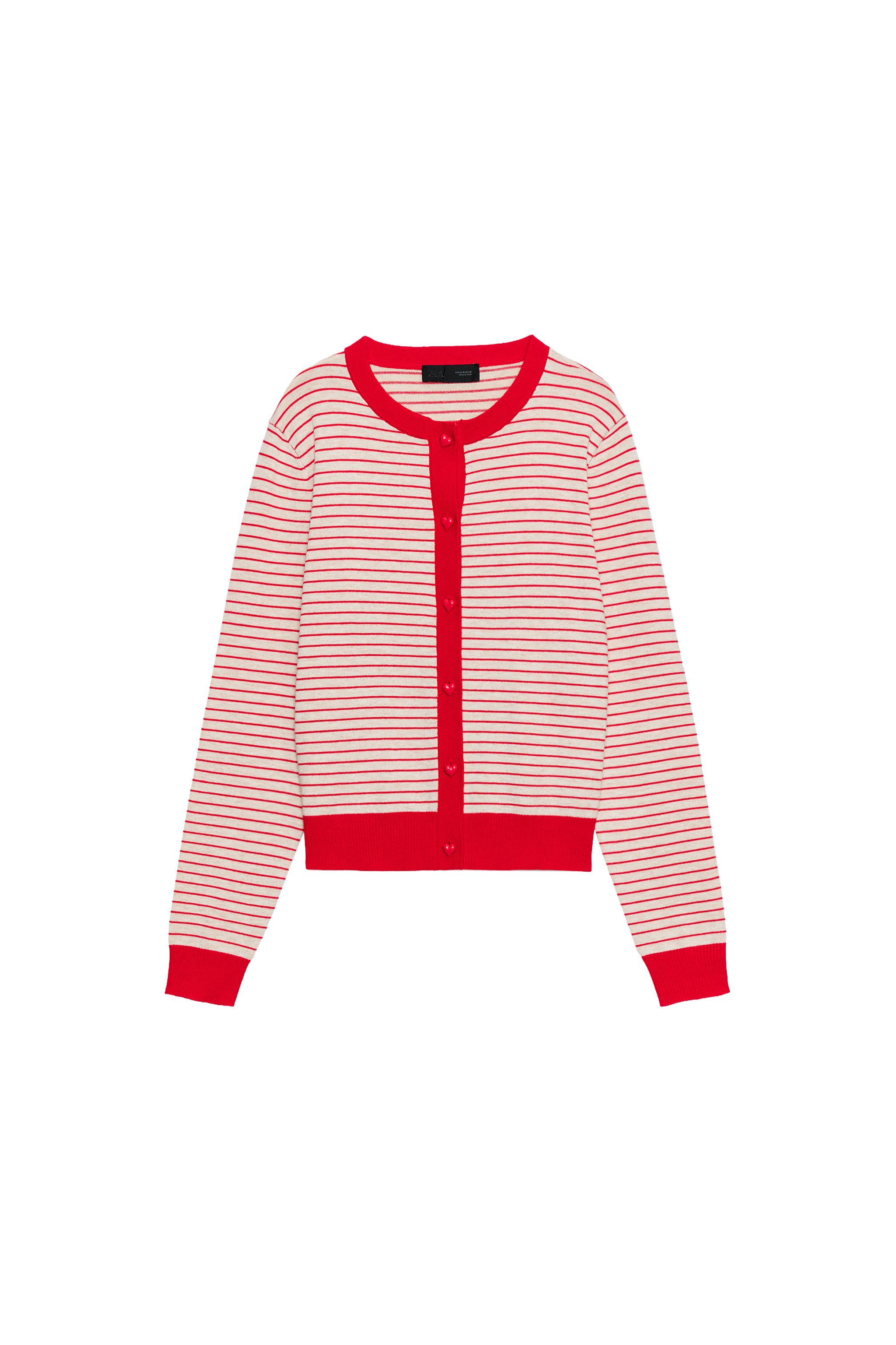 CHAQUETA PUNTO RAYAS BOTÓN CORAZÓN