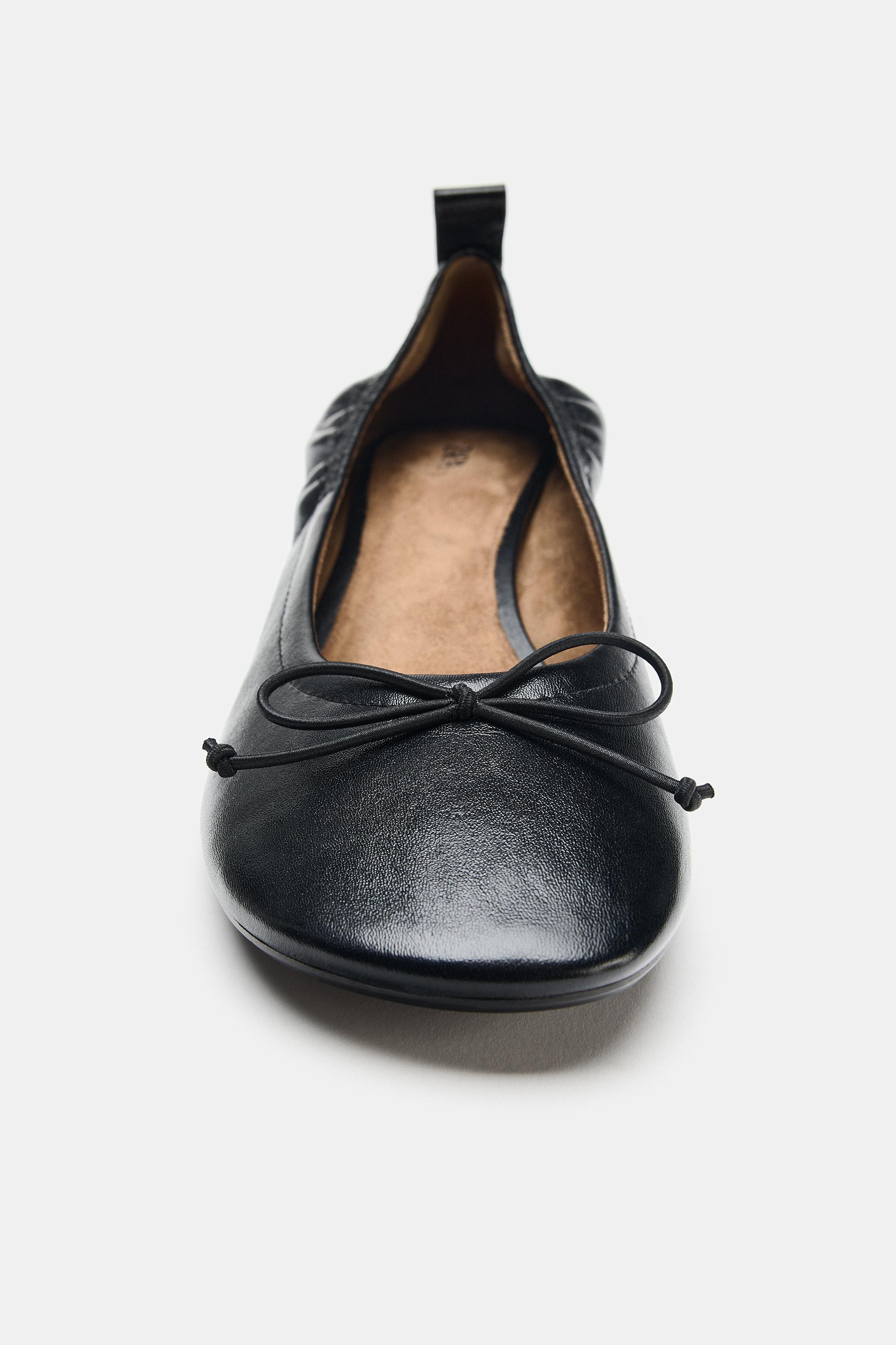 Обувь Zara LEATHER BOW HEELED BALLET FLATS — фото 6