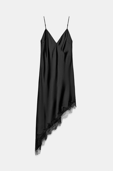VESTIDO SATINADO ENCAJE - Negro de Zara