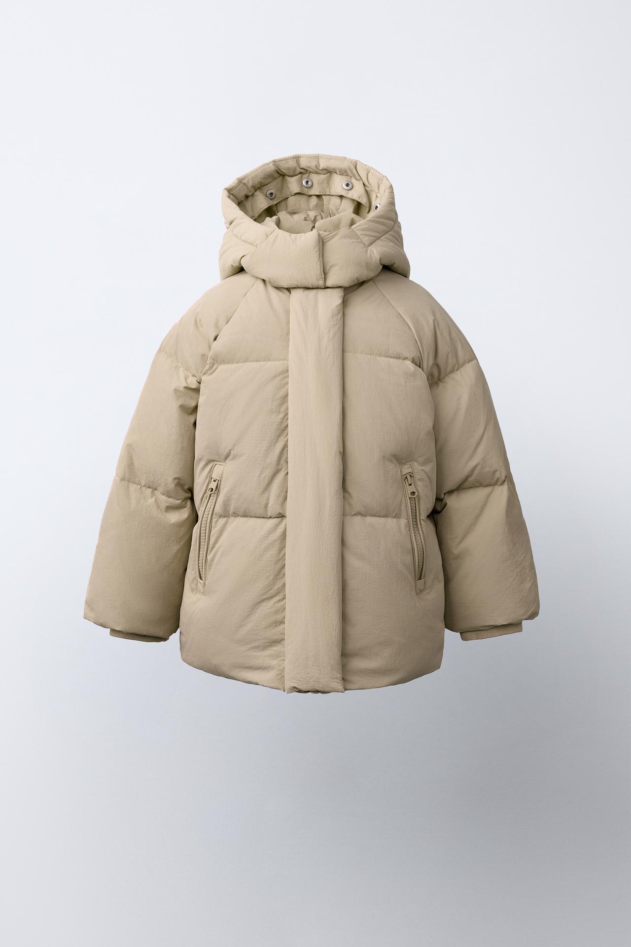 WATER-REPELLENT THERMAL 50/50 DOWN AND FEATHER JACKET WITH DETACHABLE FAUX FUR HOODIE — Beige