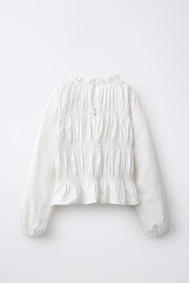 STRIPED RUCHED BLOUSE — Vanilla 2