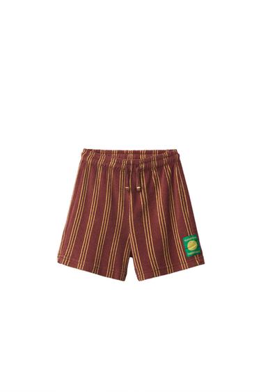 STRIPED TERRY BERMUDA SHORTS - Brown by Zara