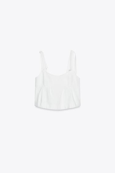 TOP Z1975 EN JEAN À BRETELLES - Blanc de Zara