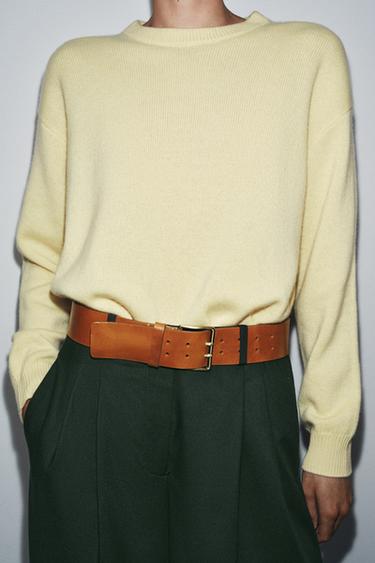 Zara LEATHER BELT WITH SQUARE BUCKLE - Mustard