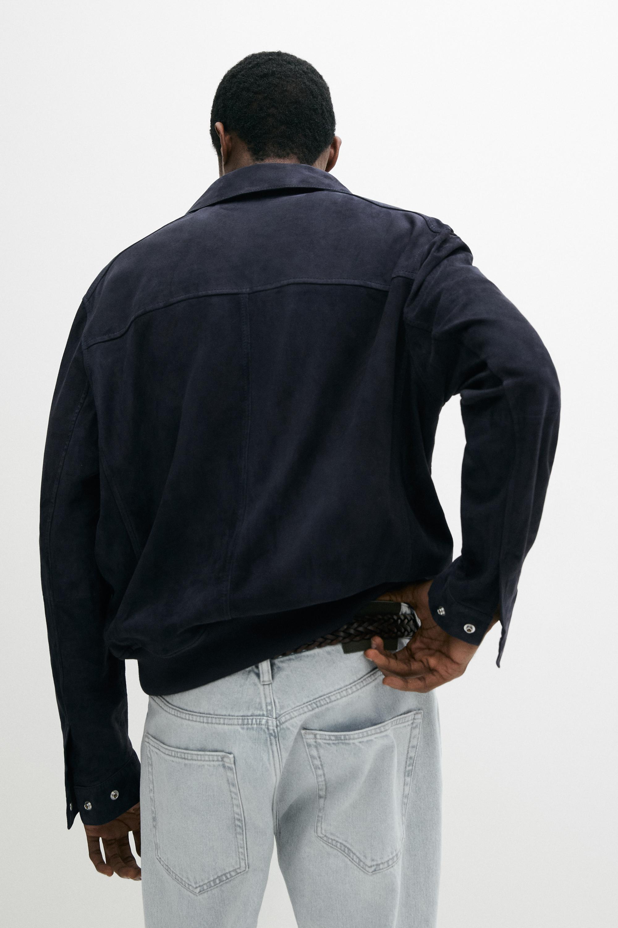 Blouson poches cuir daim