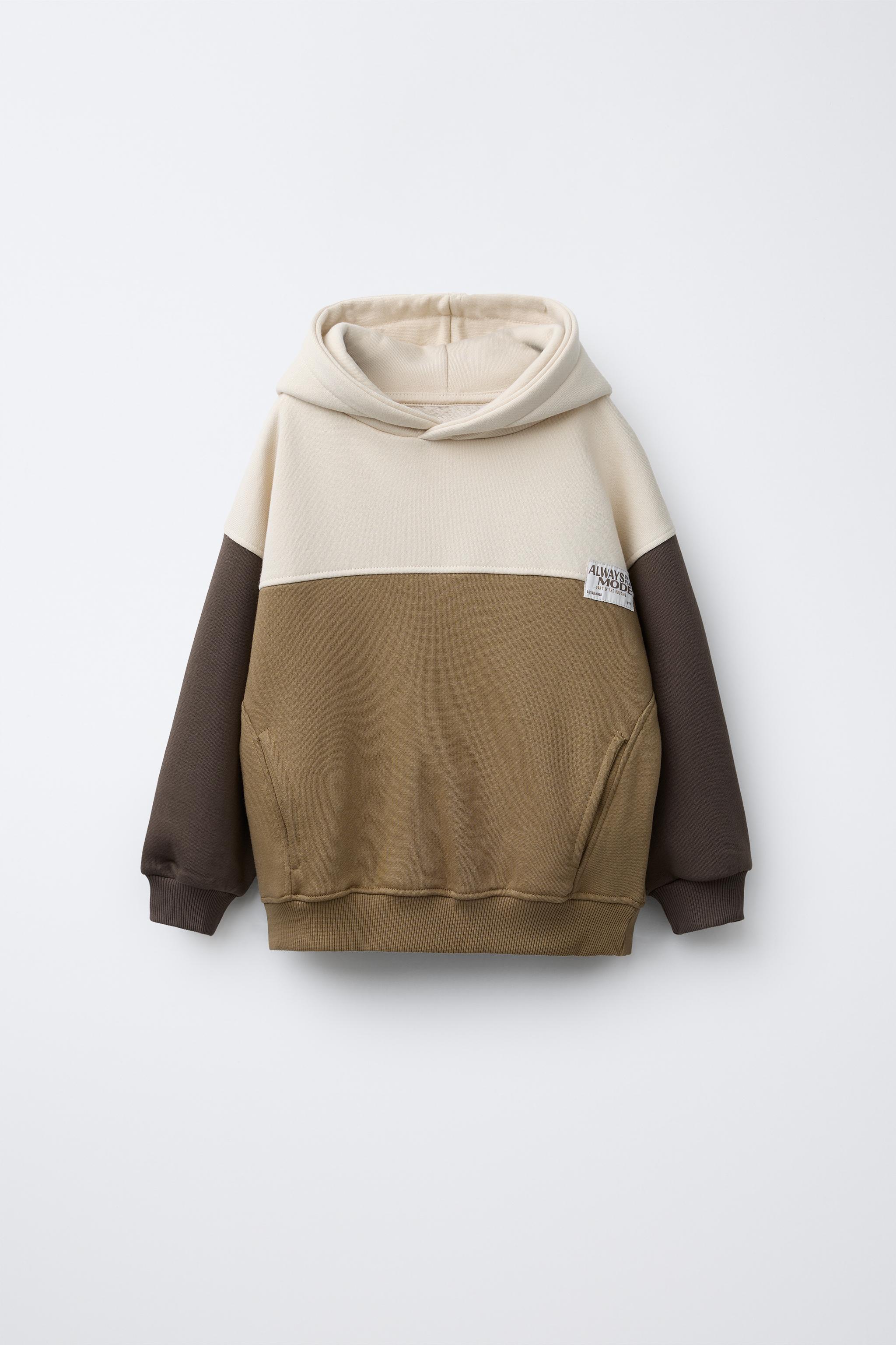 ◯sara COLOR BLOCK SWEATSHIRT WITH LABEL - Light beige | ZARA Canada