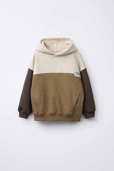 SWEAT COLOR BLOCK ÉTIQUETTE - Beige clair de Zara