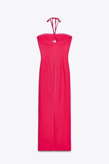 ROBE MIDI AJOURÉE AVEC LIN - Rose moyen de Zara - Image 4