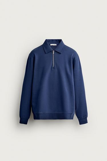 INTERLOCK ZIP POLO SWEATSHIRT - Bluish by Zara