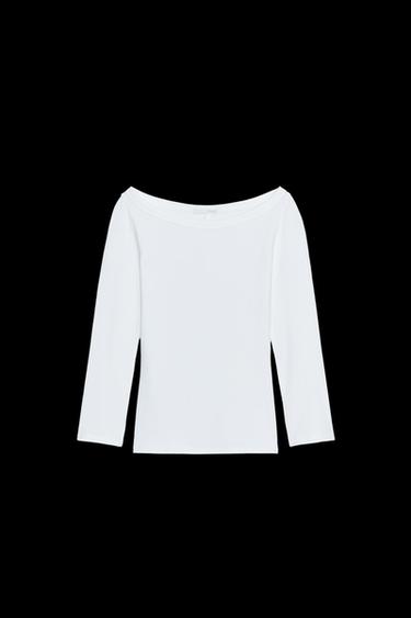 T-SHIRT MIT U-BOOT-AUSSCHNITT - Weiß von Zara