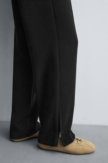 Zara FLOWY ZIPPERED PANTS - Black