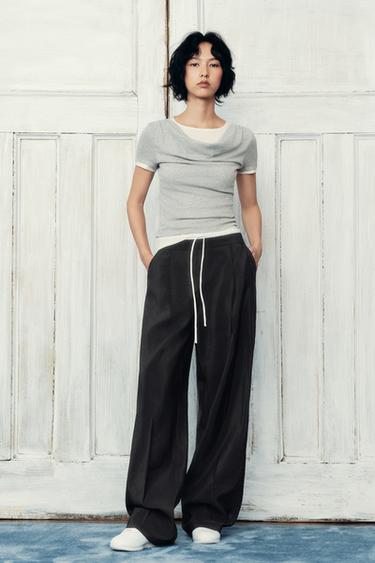 Zara 雙層羅紋 T 恤 - 斑紋灰色