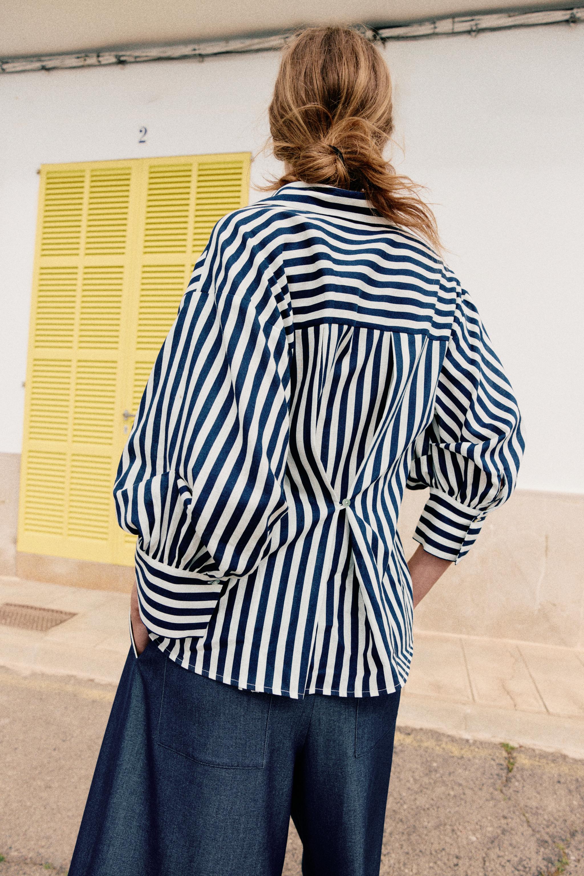 PUFF SLEEVE STRIPED LINEN SHIRT