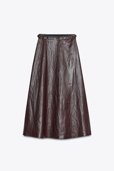 JUPE MIDI MATIÈRE SYNTHÈTIQUE CEINTURE - Bordeaux de Zara - Image 6