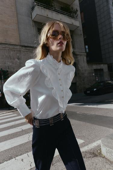 BLOUSE JACQUARD SATINÉE - Blanc de Zara - Image 1