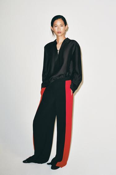 ZW COLLECTION WIDE-LEG TROUSERS WITH SIDE TAPING - Red / Black by Zara - Image 0