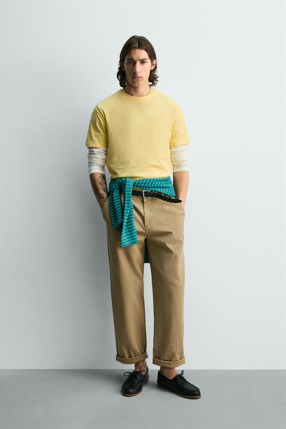 CAMISETA REGULAR FIT JACQUARD RAYAS - Amarillo de Zara - Imagen 0