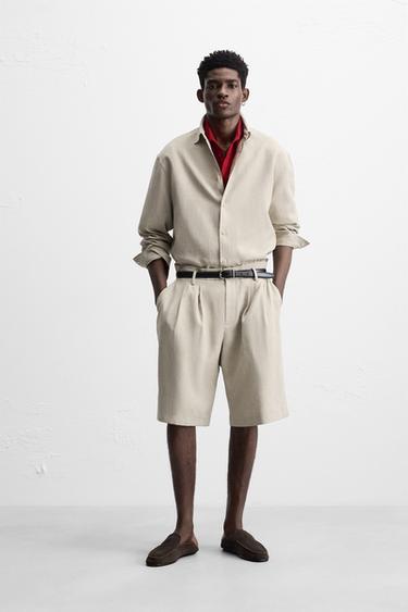 Zara LINEN TEXTURED OVERSHIRT - Light beige - Image 0