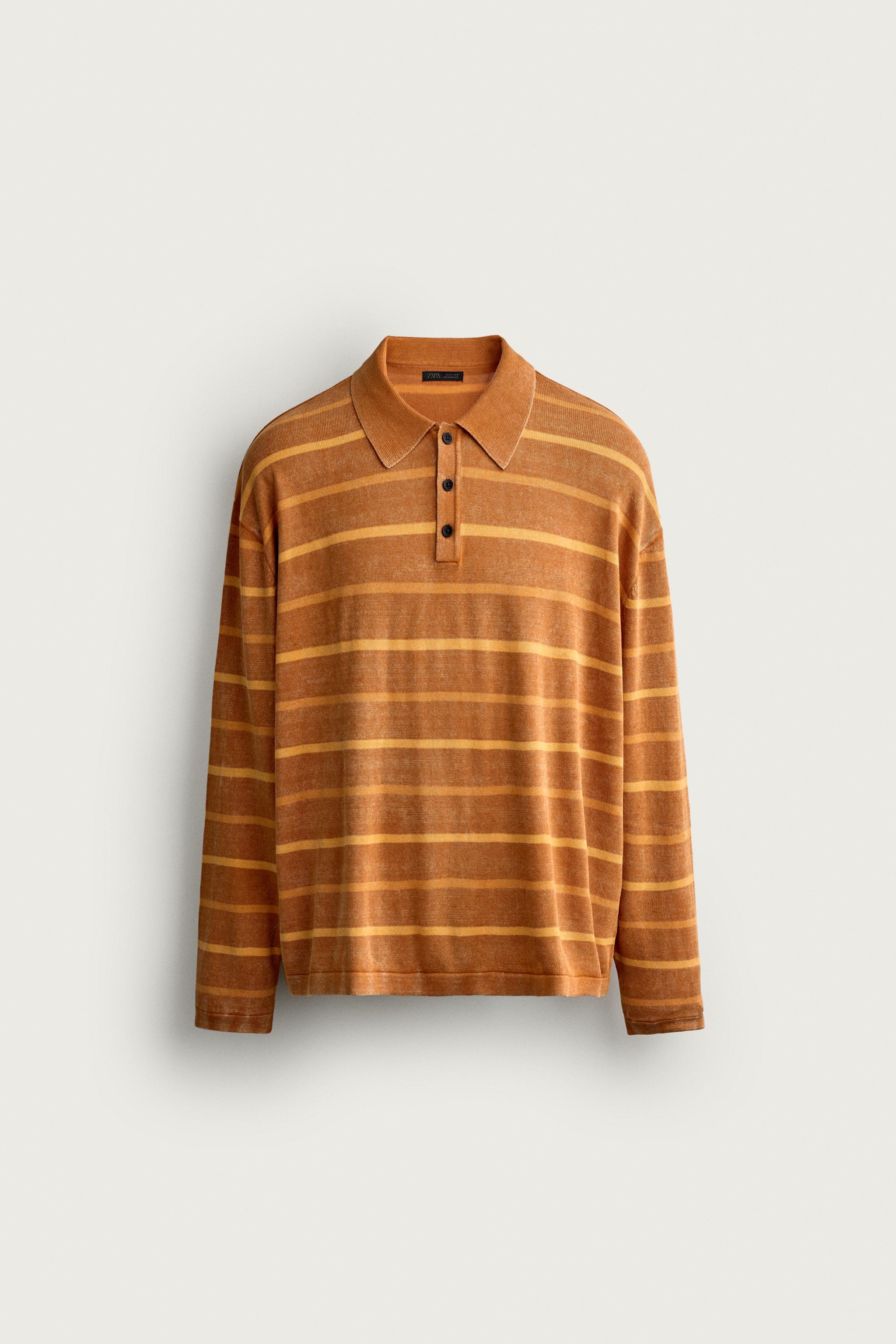 Zara Yıkamalı Çizgili Triko Polo T-Shirt görsel 8