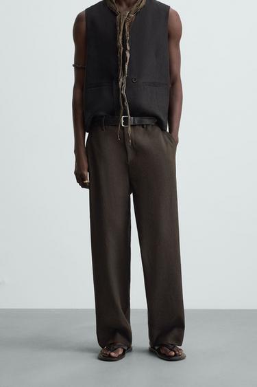 RELAXED FIT TROUSERS WITH VENTS - Brown by Zara