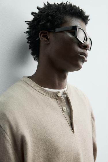 COTTON BLEND HENLEY JUMPER - Sand / Marl by Zara - Image 4