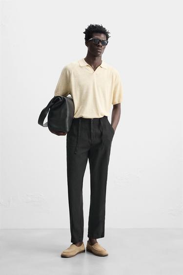 COTTON/LINEN TROUSERS - Black by Zara