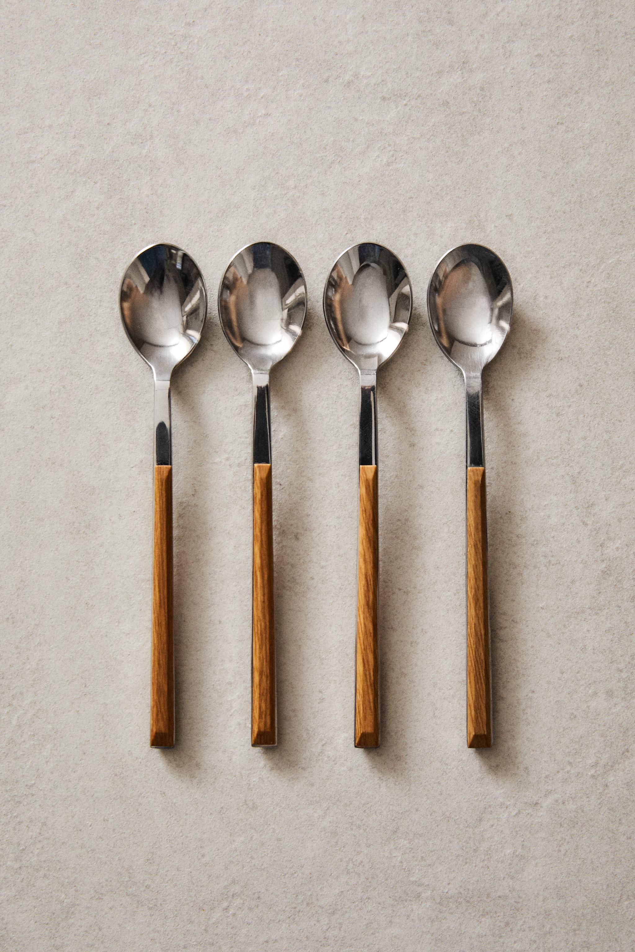 PACK OF DESSERT SPOONS WITH WOOD-EFFECT HANDLES (PACK OF 4