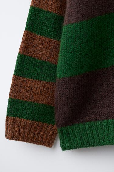 STRIPED KNIT POLO SHIRT - Brown / Green by Zara - Image 2