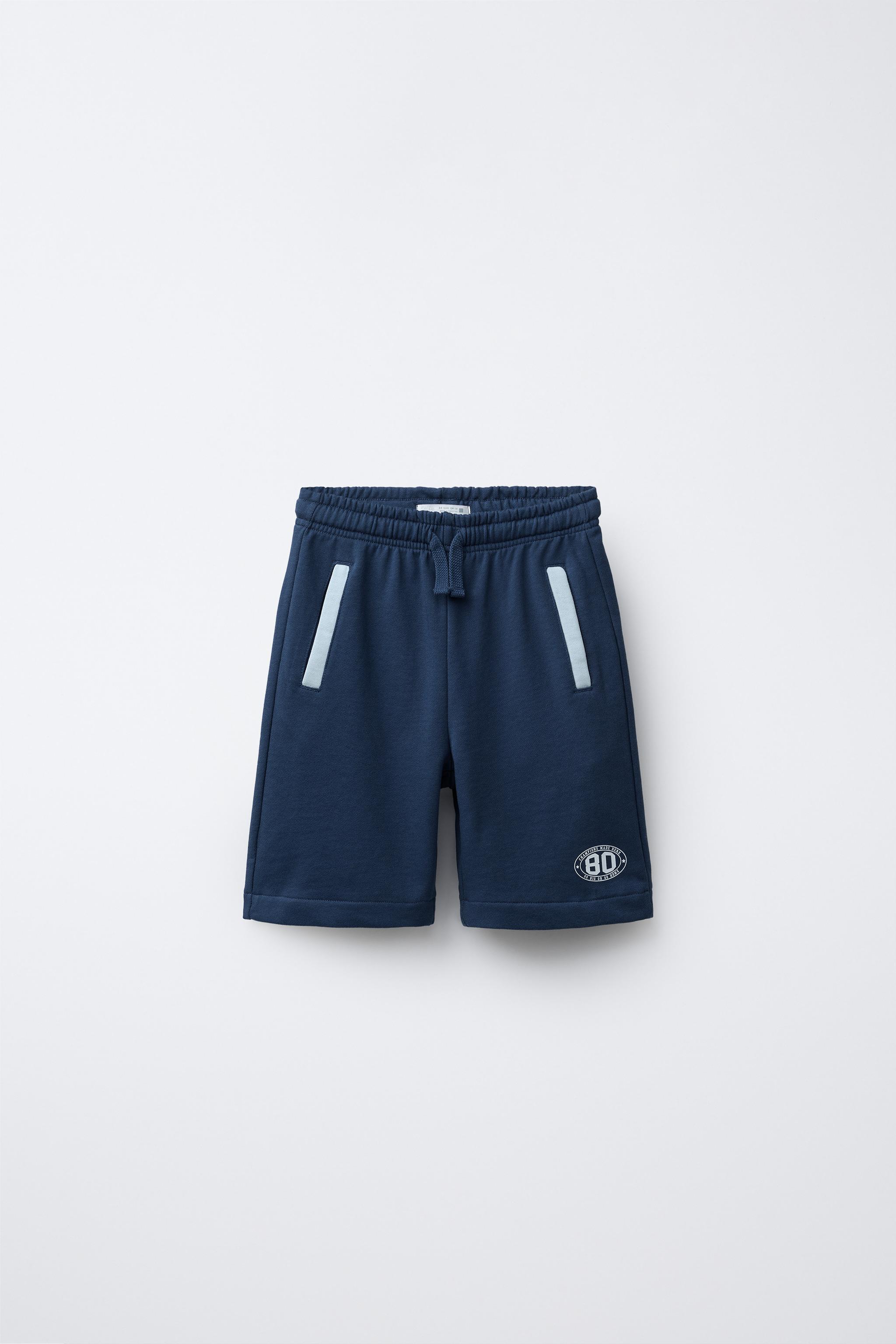 BERMUDA JOGGING COM DEBRUM EM CONTRASTE - Azul-marinho | ZARA Brasil