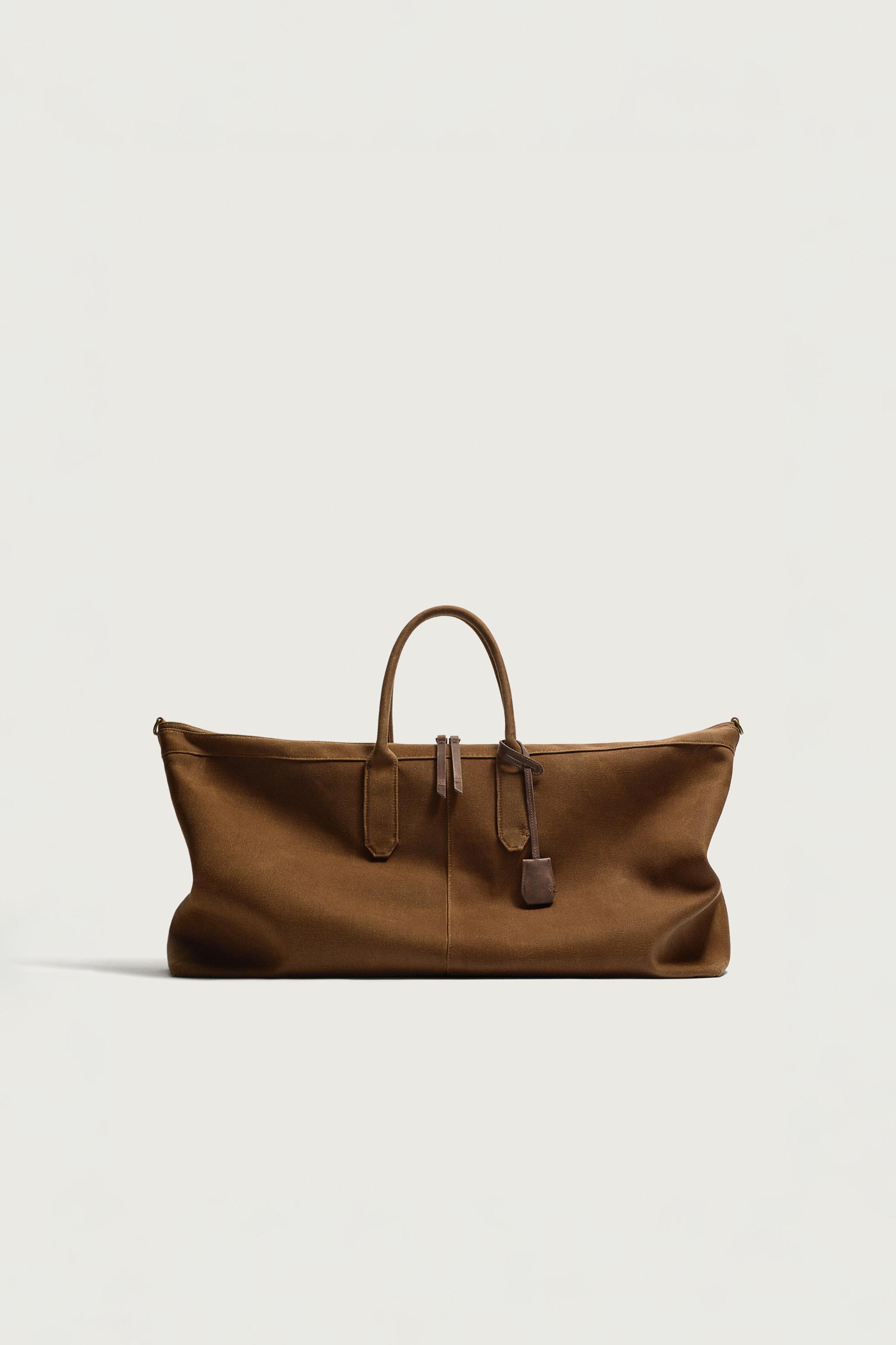 LEATHER DETAIL SHOPPER BAG — Tobacco Brown