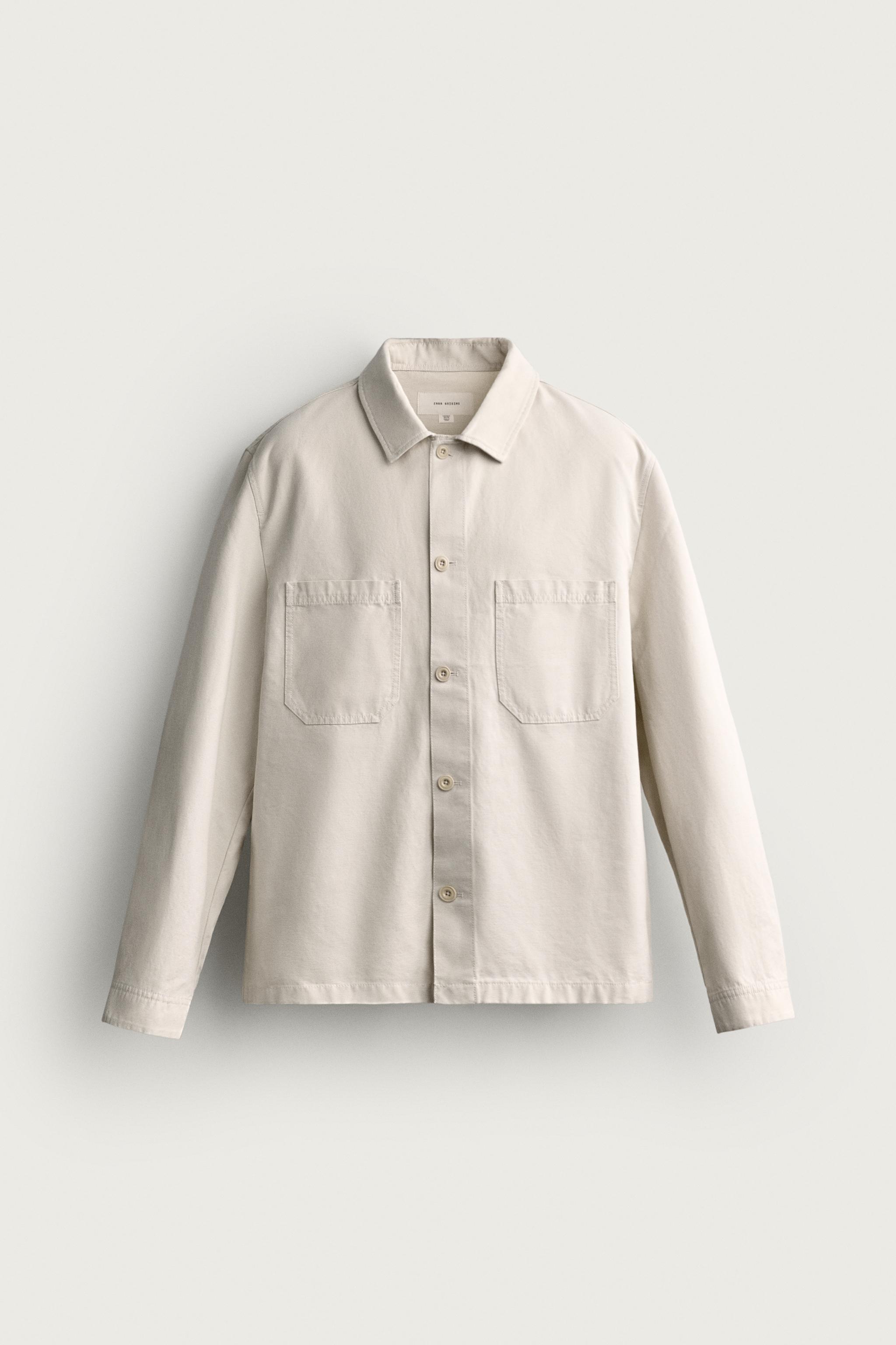 REGULAR FIT CANVAS OVERSHIRT — Sand