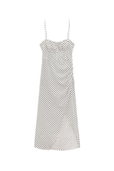 LINEN BLEND POLKA DOT CORSETRY-INSPIRED DRESS