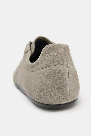 SPORTY SPLIT SUEDE FLAT SHOES - Khaki Green by Zara - Image 6