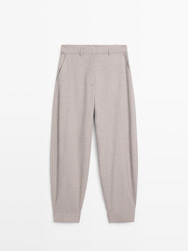 Zara Wool blend trousers with buckle detail - Mink