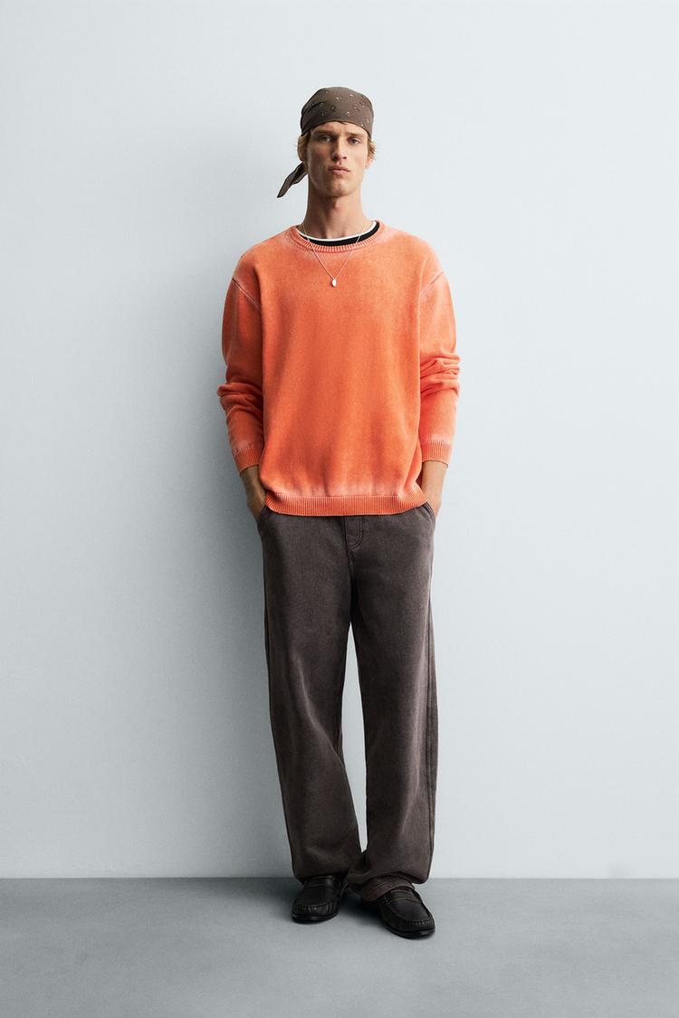 WASHED COTTON SWEATER Orange ZARA United Kingdom